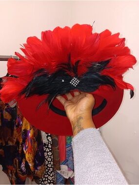 Red Feathered Decorative Women’s Hat